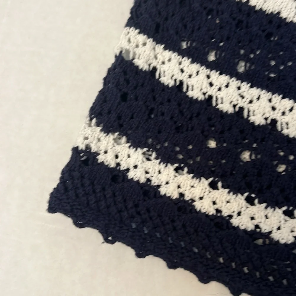 HOUSE OF HARLOW 1960 BLUE & WHITE KNIT COTTON SHORTS MEDIUM